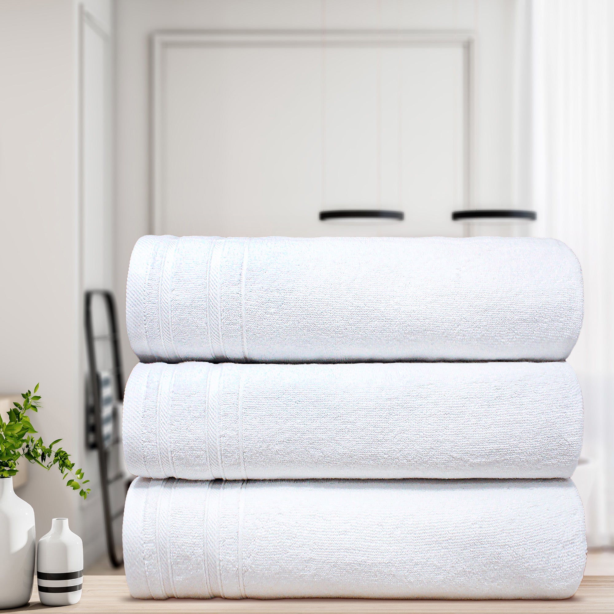 Luxury Spa Bath Towels. Bright White-Set of 2. Crafted from